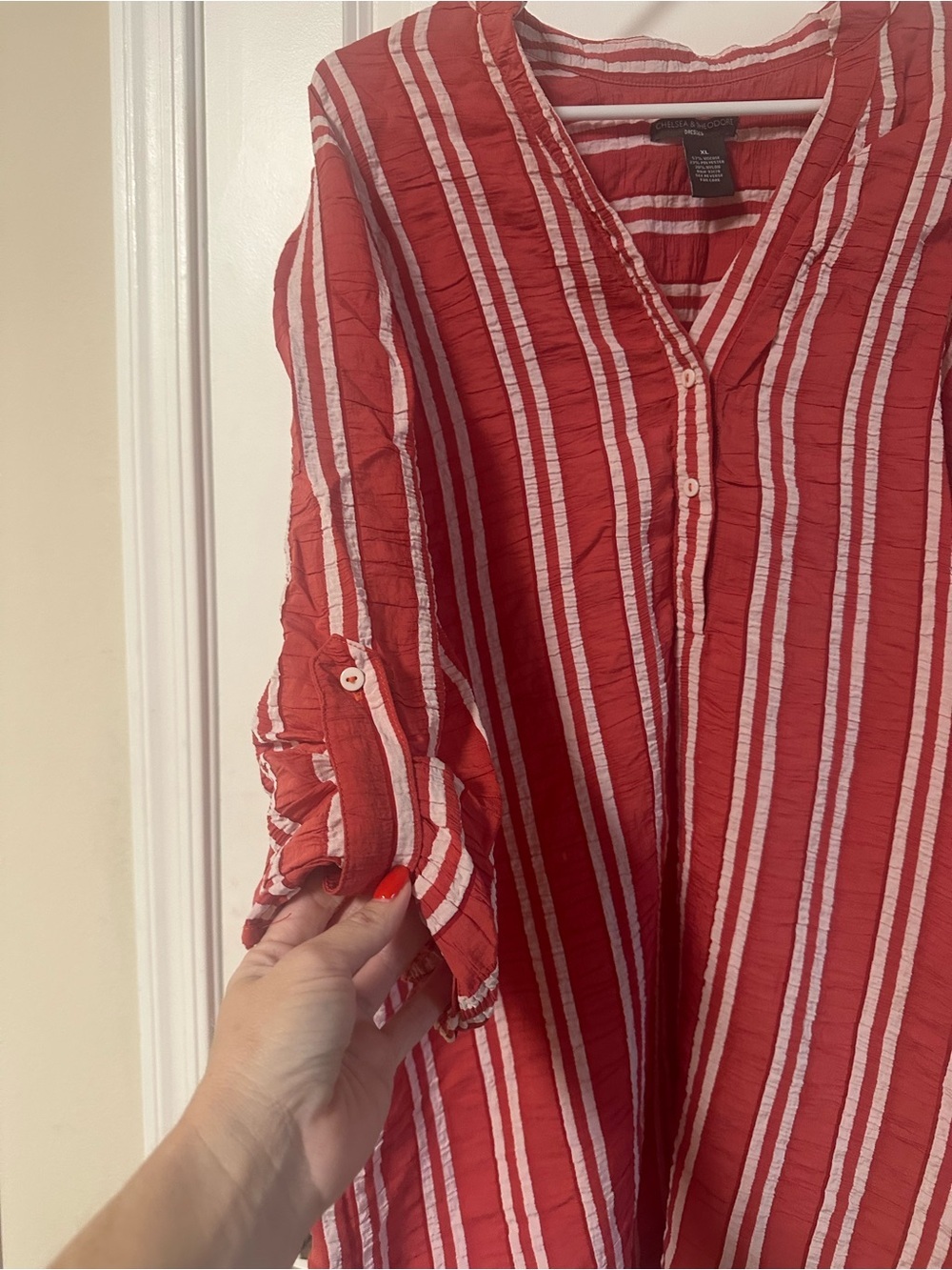 Chelsea & Theodore Red and White Striped Dress - Picture 4 of 5